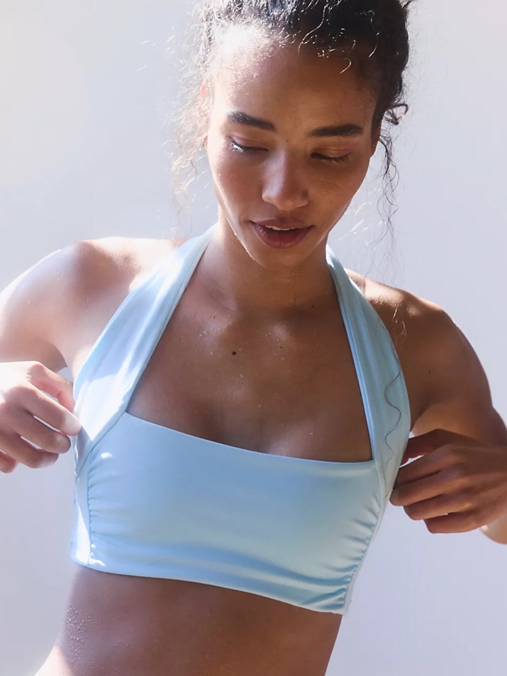 FP Movement Don’t Let Go Halter Sports Bra Light Blue Yoga Pilates Free People